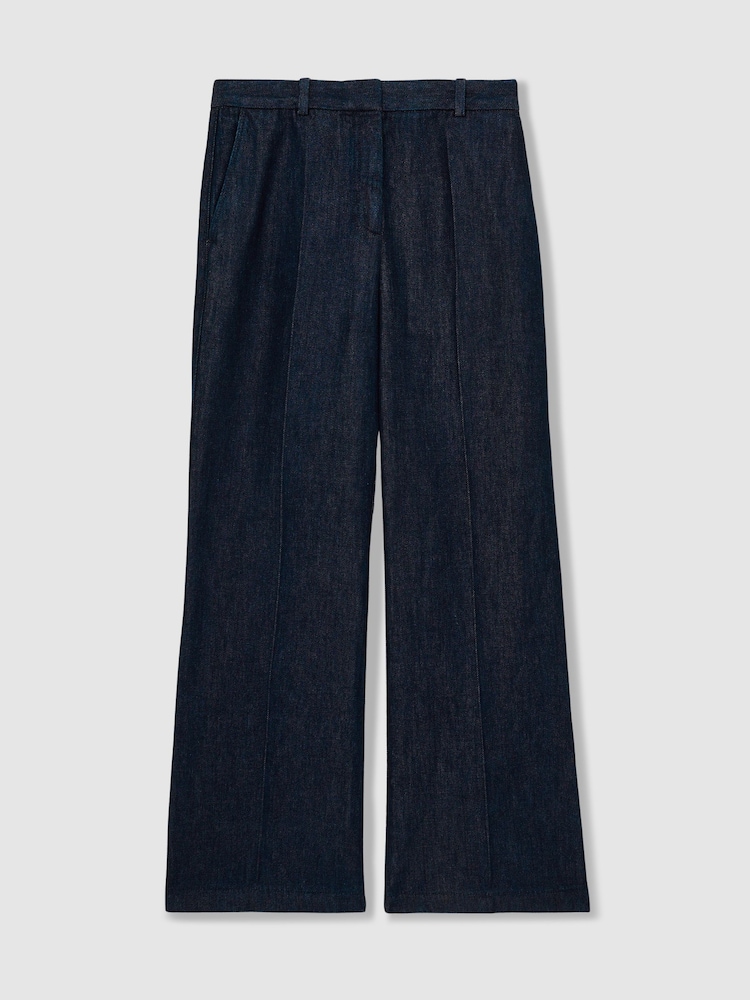 Reiss Dark Blue Reed Petite Denim-Look Wide-Leg Trousers - Image 2 of 7