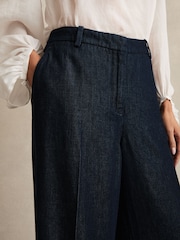 Reiss Dark Blue Reed Petite Denim-Look Wide-Leg Trousers - Image 4 of 7