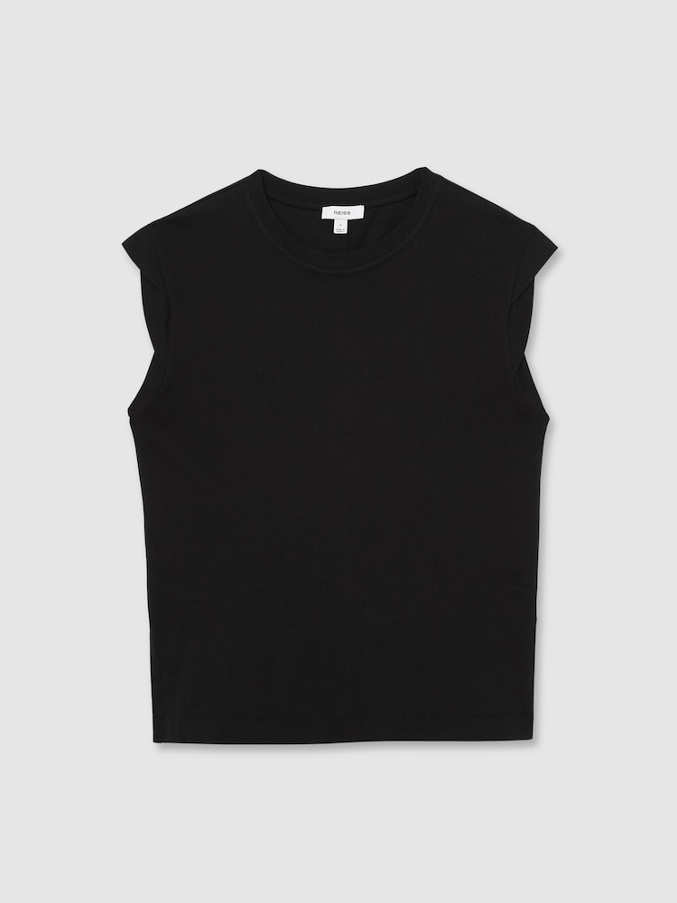 Negro - Reiss Jade Cotton Cap Sleeve T-Shirt - Imagen 2 de 5