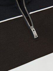 Reiss Chocolate Brown/Navy/Off White Katoon 13-14 yrs Colour-Block Half-Zip Sweatshirt - Image 3 of 4