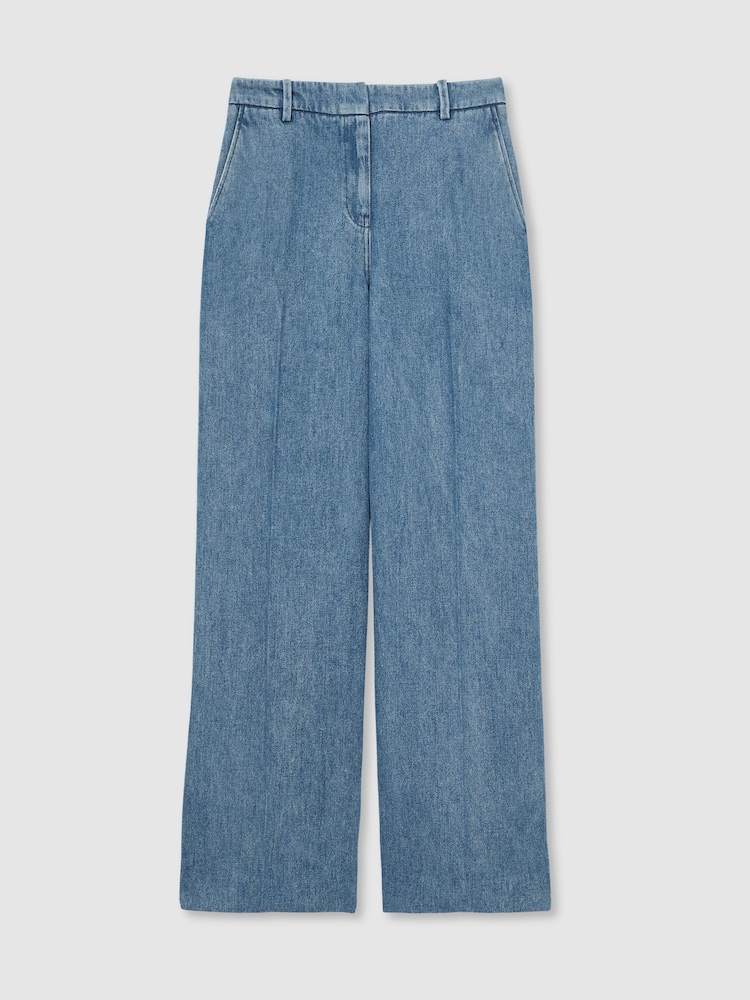 Reiss Mid Blue Reed Denim-Look Wide-Leg Trousers - Image 2 of 6