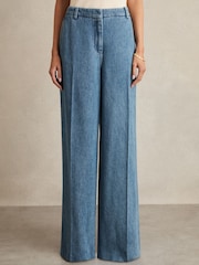 Reiss Mid Blue Reed Denim-Look Wide-Leg Trousers - Image 3 of 6