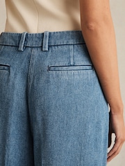 Reiss Mid Blue Reed Denim-Look Wide-Leg Trousers - Image 4 of 6