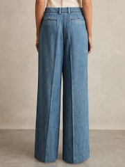 Reiss Mid Blue Reed Denim-Look Wide-Leg Trousers - Image 5 of 6