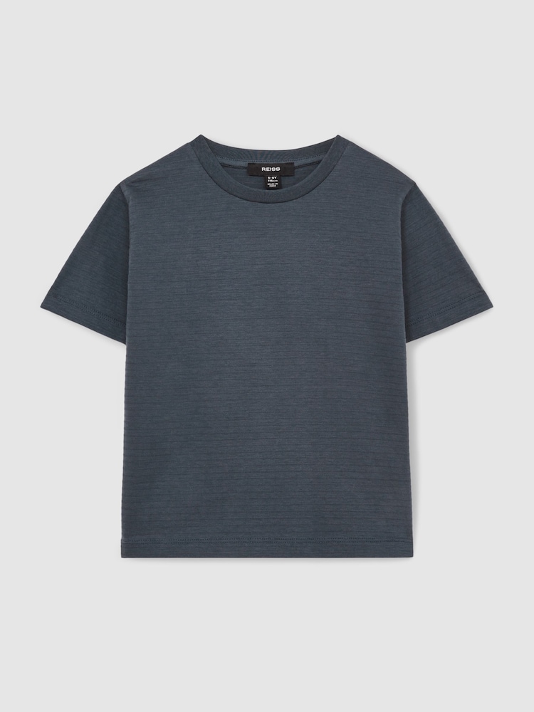 Reiss Airforce Blue Leo 13-14 yrs Cotton Textured Crew-Neck T-Shirt - Image 1 of 5