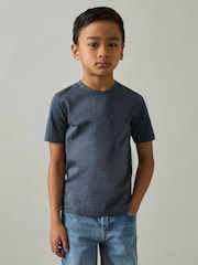 Reiss Airforce Blue Leo 13-14 yrs Cotton Textured Crew-Neck T-Shirt - Image 2 of 5