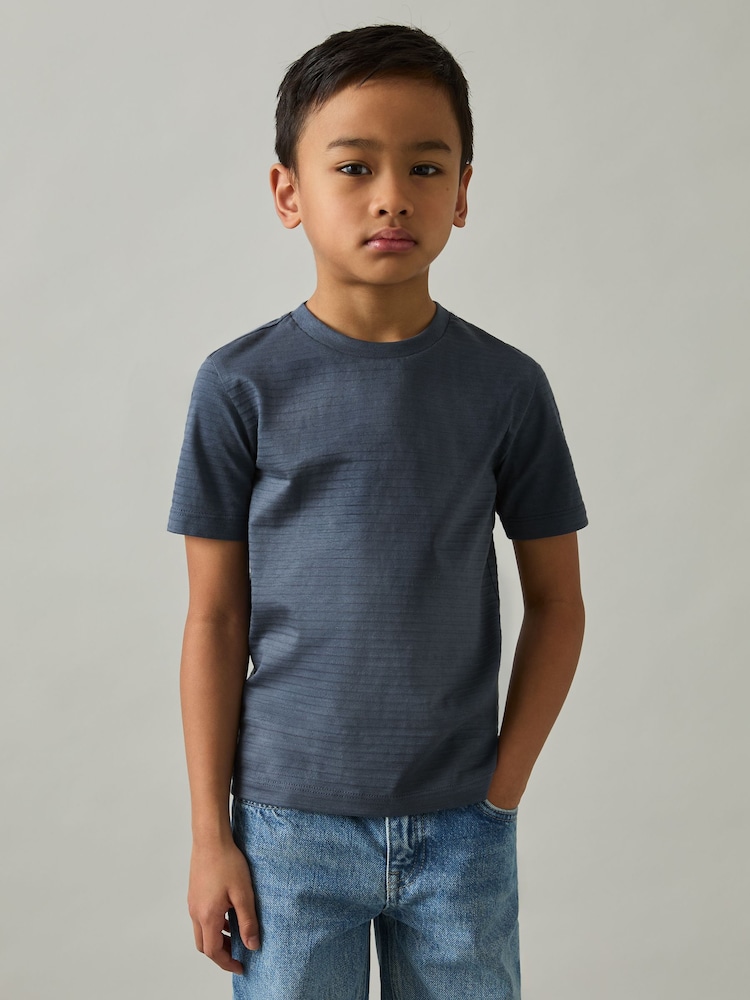 Reiss Airforce Blue Leo 13-14 yrs Cotton Textured Crew-Neck T-Shirt - Image 2 of 5