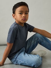 Reiss Airforce Blue Leo 13-14 yrs Cotton Textured Crew-Neck T-Shirt - Image 4 of 5