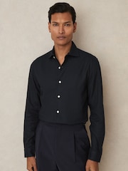 Reiss Navy Carvalho Cotton-Piqué Garment-Dyed Shirt - Image 1 of 6