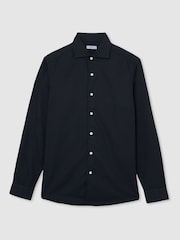 Reiss Navy Carvalho Cotton-Piqué Garment-Dyed Shirt - Image 2 of 6