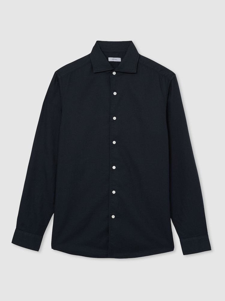 Reiss Navy Carvalho Cotton-Piqué Garment-Dyed Shirt - Image 2 of 6