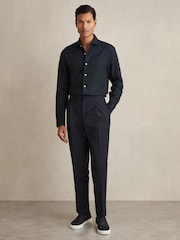 Reiss Navy Carvalho Cotton-Piqué Garment-Dyed Shirt - Image 3 of 6