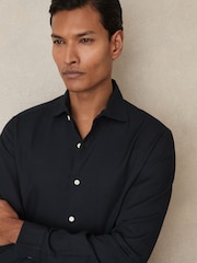 Reiss Navy Carvalho Cotton-Piqué Garment-Dyed Shirt - Image 4 of 6