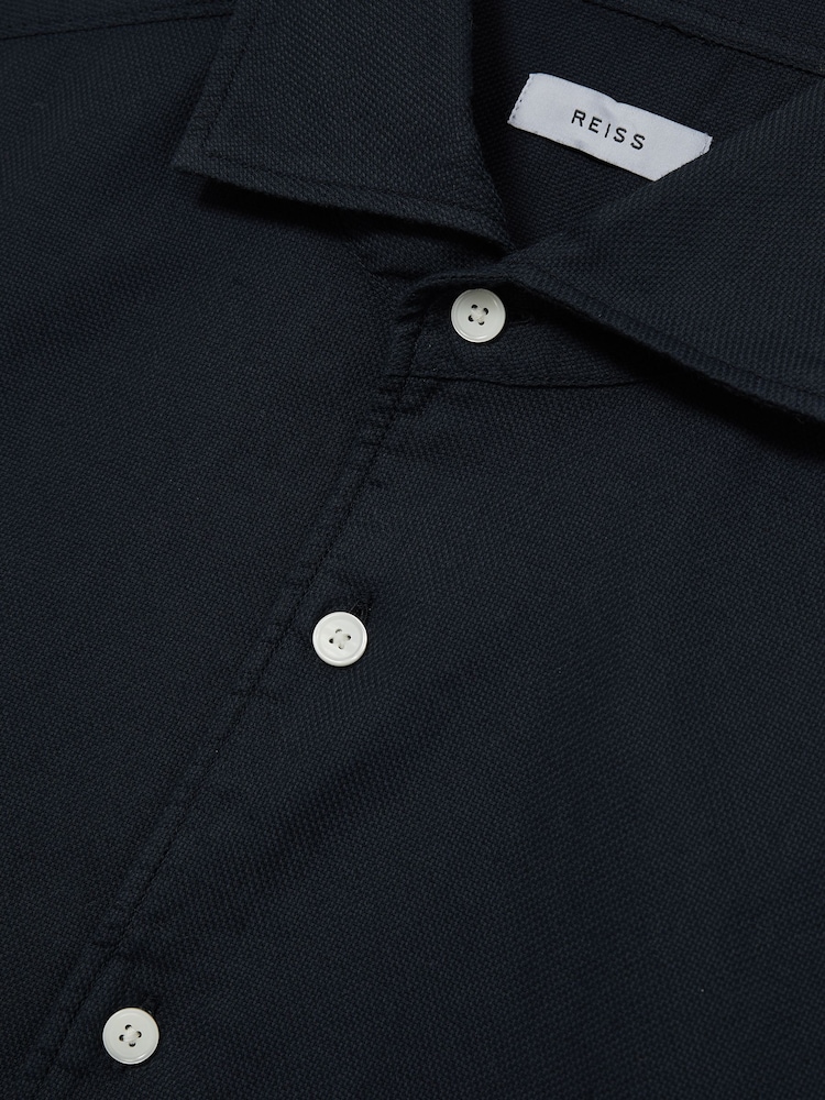 Reiss Navy Carvalho Cotton-Piqué Garment-Dyed Shirt - Image 6 of 6 Reiss Navy Carvalho Cotton-Piqué Garment-Dyed Shirt - Image 6 of 6