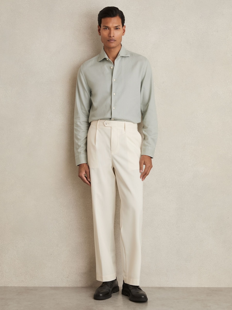 Reiss Sage Green Carvalho Cotton-Piqué Garment-Dyed Shirt - Image 1 of 7