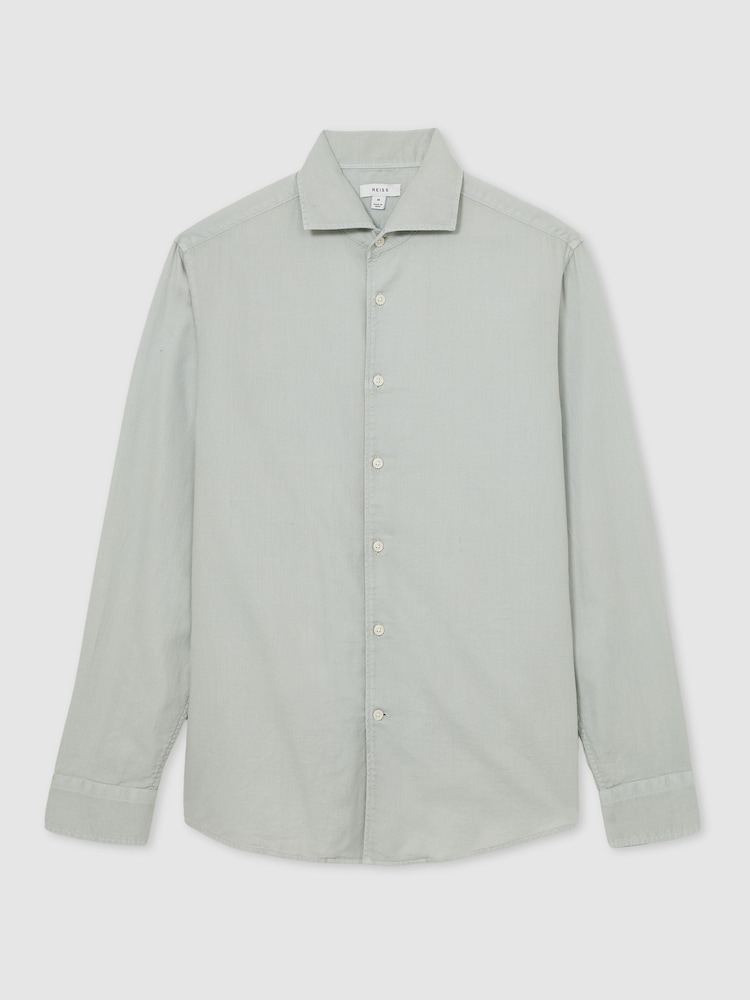 Reiss Sage Green Carvalho Cotton-Piqué Garment-Dyed Shirt - Image 2 of 7