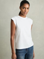 Reiss White Jade Cotton Cap Sleeve T-Shirt - Image 1 of 7