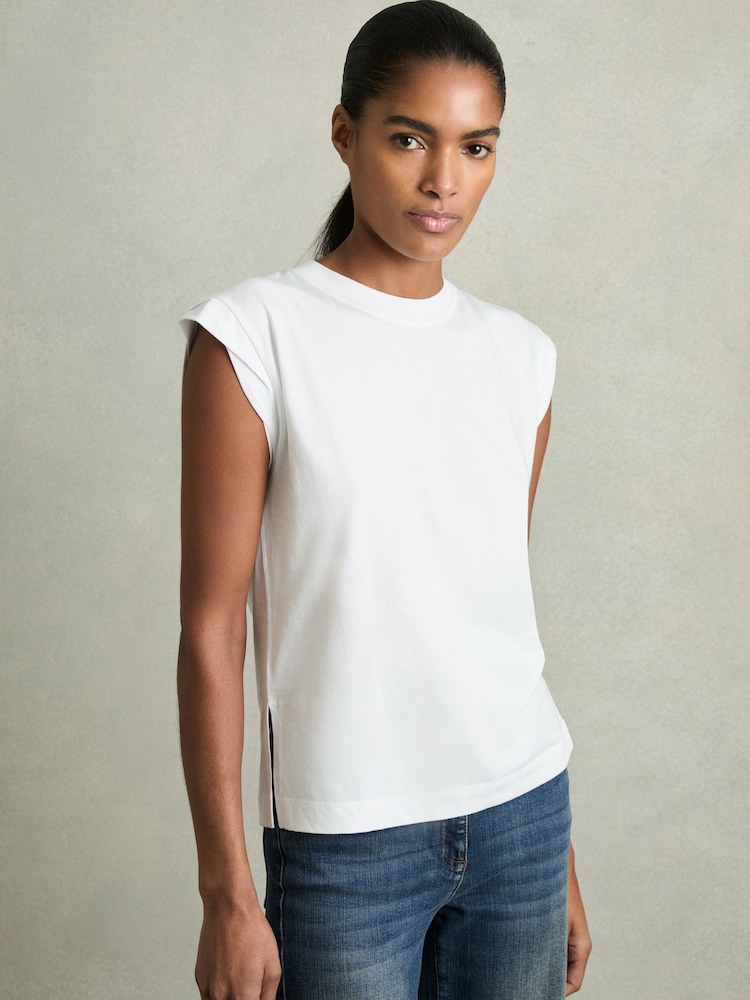 Reiss White Jade Cotton Cap Sleeve T-Shirt - Image 1 of 7