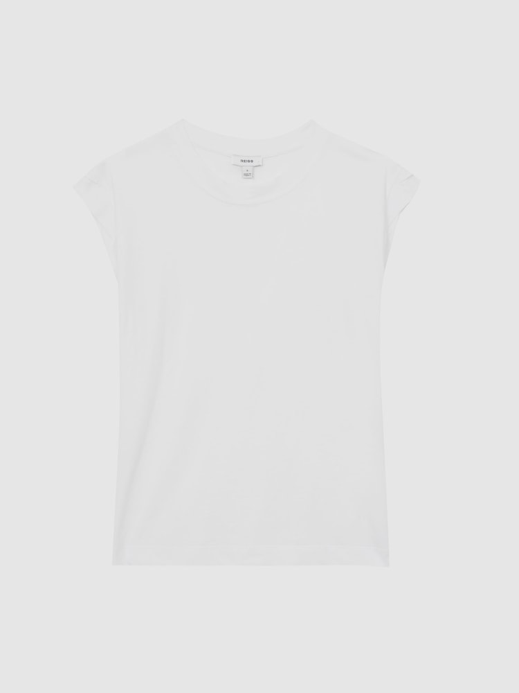 Reiss White Jade Cotton Cap Sleeve T-Shirt - Image 2 of 7