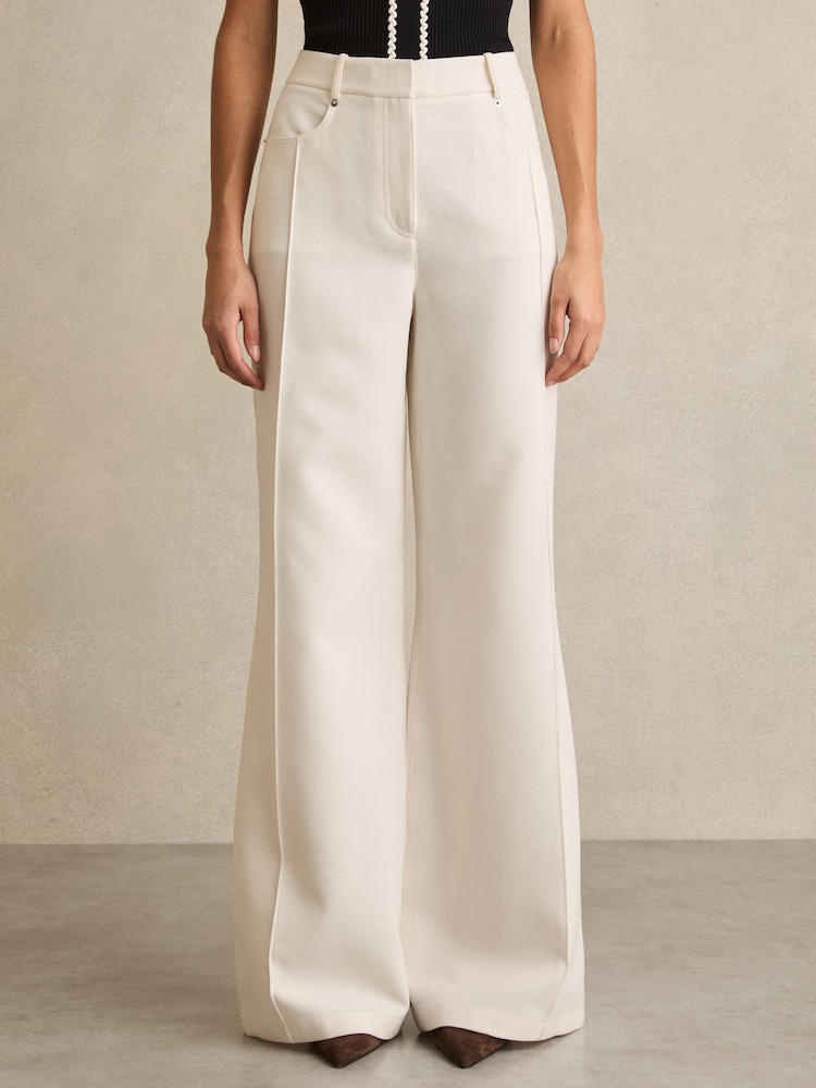 Elfenbein - Reiss Heather Figurbetonte Palazzo-Hose - Bild 1 von 7