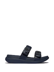 FitFlop Blue F-mode Go Beadie-Button Adj Flatform 2-bar Slides - Image 1 of 4