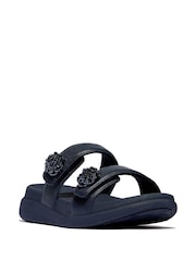 FitFlop Blue F-mode Go Beadie-Button Adj Flatform 2-bar Slides - Image 4 of 4