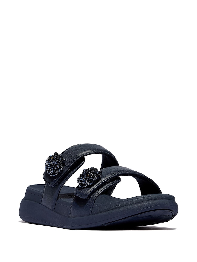 FitFlop Blue F-mode Go Beadie-Button Adj Flatform 2-bar Slides - Image 4 of 4