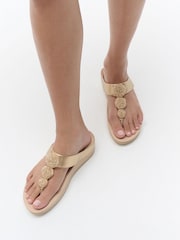 FitFlop Gold Fino Beadie-button Metallic Toe-post Sandals - Image 1 of 4
