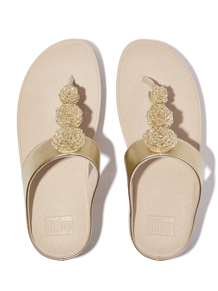 FitFlop Gold Fino Beadie-button Metallic Toe-post Sandals - Image 3 of 4