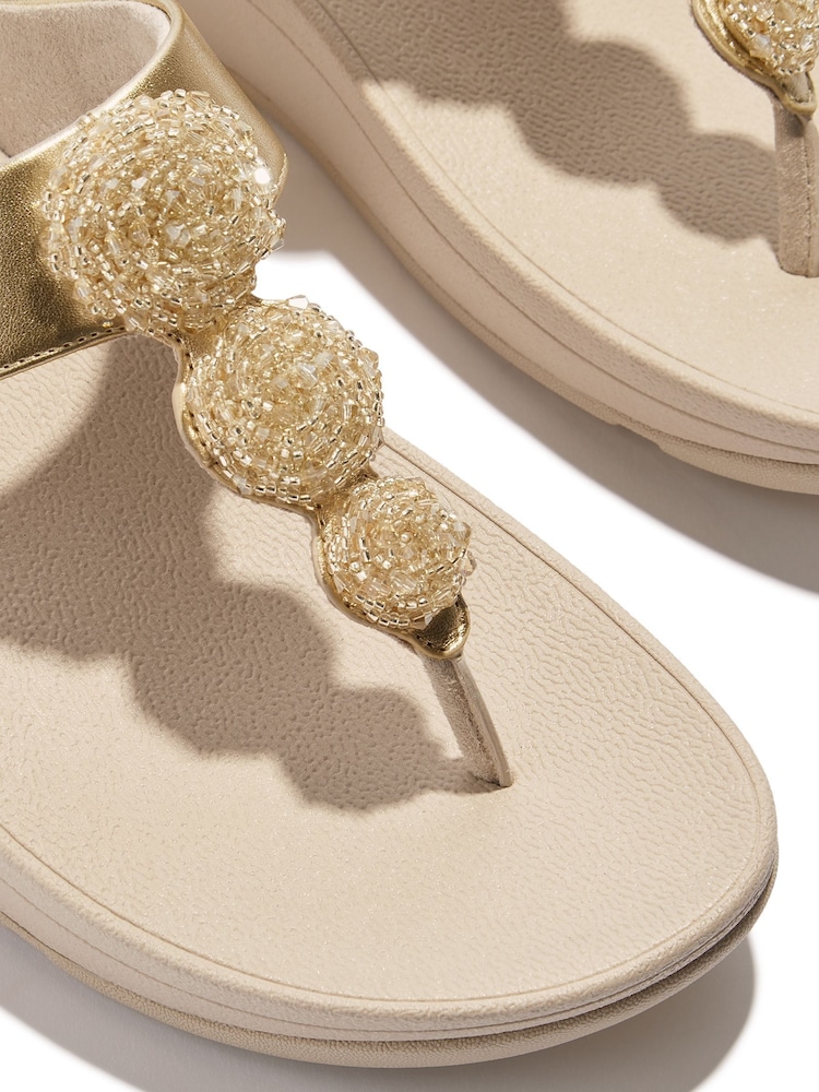 FitFlop Gold Fino Beadie-button Metallic Toe-post Sandals - Image 4 of 4