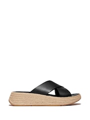 FitFlop F-mode Espadrille Leather Flatform Cross Black Sandals - Image 2 of 5