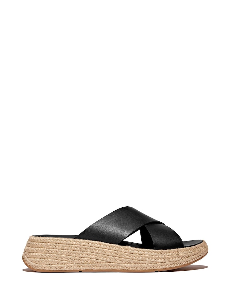 FitFlop F-mode Espadrille Leather Flatform Cross Black Sandals - Image 2 of 5