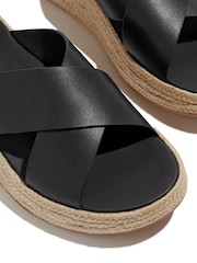FitFlop F-mode Espadrille Leather Flatform Cross Black Sandals - Image 3 of 5