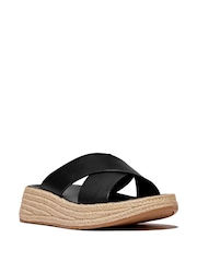 FitFlop F-mode Espadrille Leather Flatform Cross Black Sandals - Image 4 of 5