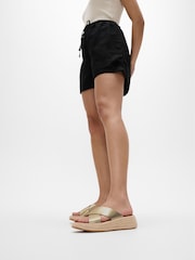 FitFlop F-mode Espadrille Leather Flatform Cross Black Sandals - Image 1 of 4