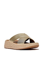 FitFlop F-mode Espadrille Leather Flatform Cross Black Sandals - Image 2 of 4