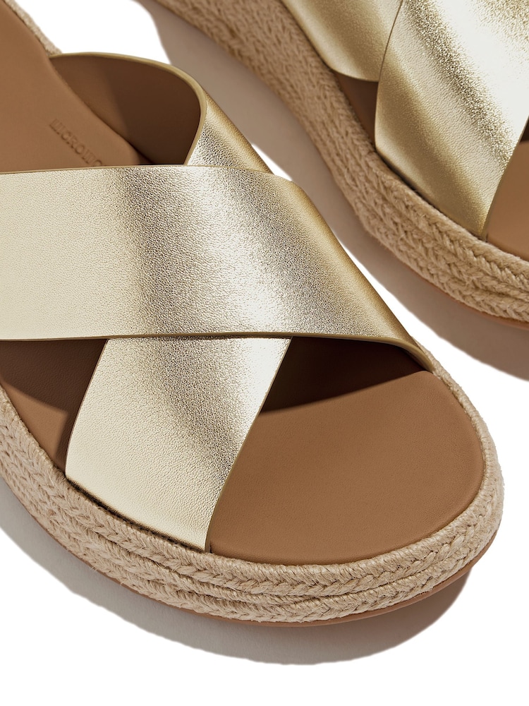 FitFlop F-mode Espadrille Leather Flatform Cross Black Sandals - Image 4 of 4
