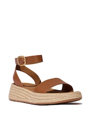 FitFlop F-mode Espadrille Leather Flatform A/strap Brown Sandals - Image 3 of 5