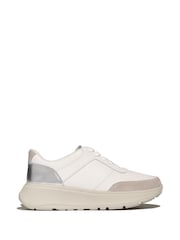 FitFlop F-Mode Leather Suede Metallic Flatform White Sneakers - Image 1 of 5