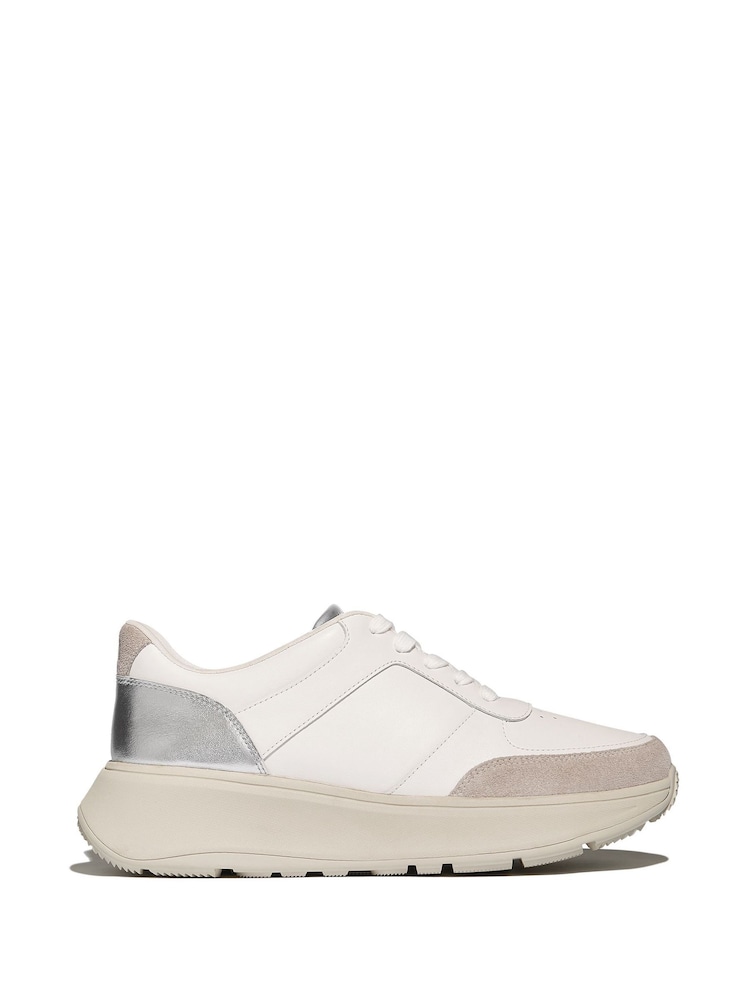 FitFlop F-Mode Leather Suede Metallic Flatform White Sneakers - Image 1 of 5