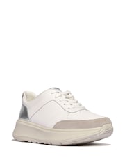 FitFlop F-Mode Leather Suede Metallic Flatform White Sneakers - Image 2 of 5