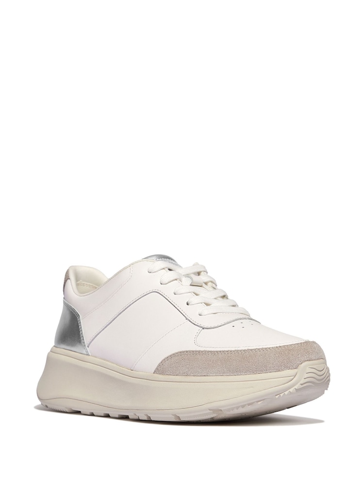 FitFlop F-Mode Leather Suede Metallic Flatform White Sneakers - Image 2 of 5