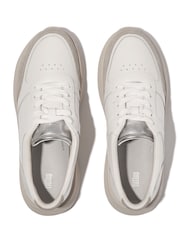 FitFlop F-Mode Leather Suede Metallic Flatform White Sneakers - Image 3 of 5