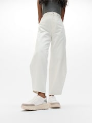FitFlop F-Mode Leather Suede Metallic Flatform White Sneakers - Image 5 of 5