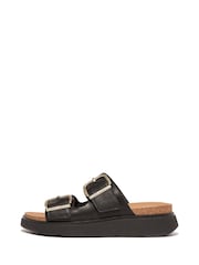 FitFlop Gen-FF Buckle Two-Bar Leather Black Slides - Image 1 of 5