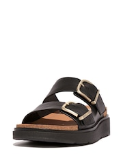 FitFlop Gen-FF Buckle Two-Bar Leather Black Slides - Image 4 of 5