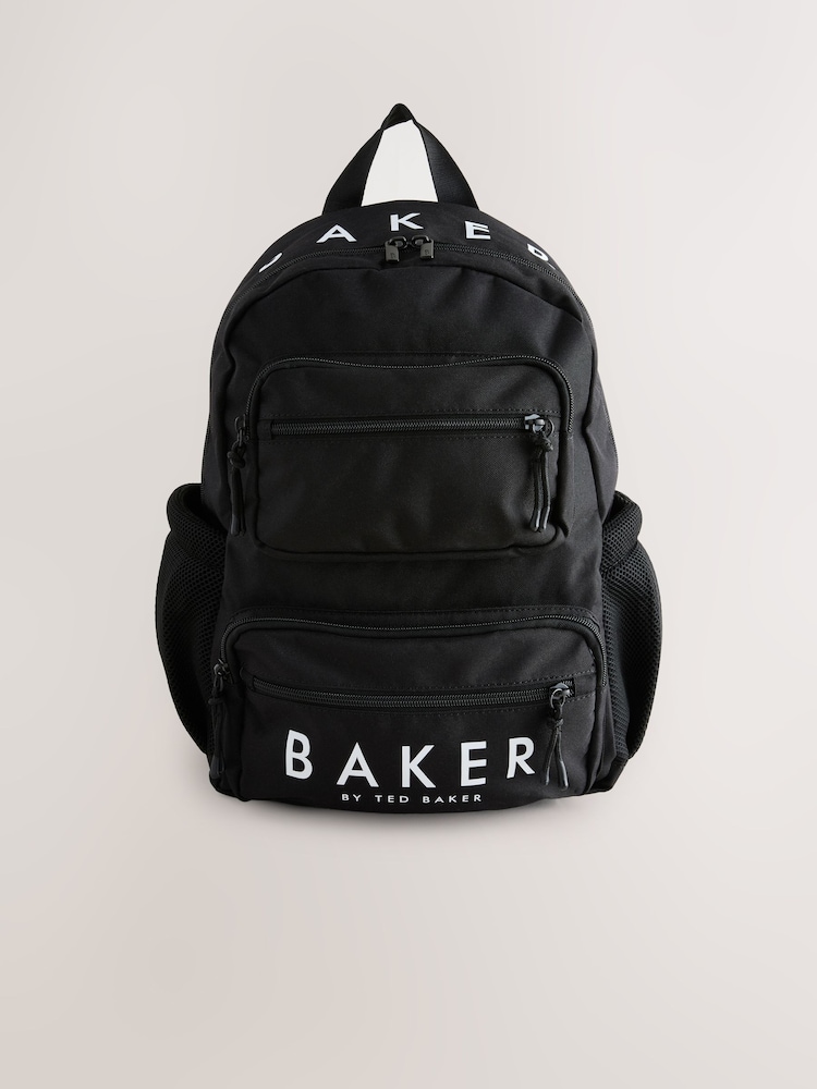 Baker by Ted Baker Boys Back to School Double Pocket Black Backpack - Image 1 of 7