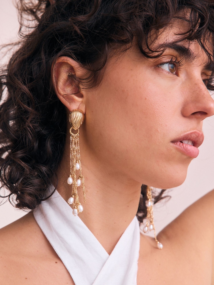 Gold Tone Pearl Effect Shoulder Duster Earrings - Image 1 of 3