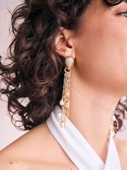 Gold Tone Pearl Effect Shoulder Duster Earrings - Image 2 of 3