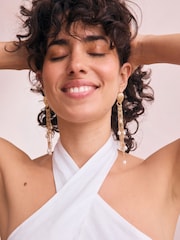 Gold Tone Pearl Effect Shoulder Duster Earrings - Image 3 of 3